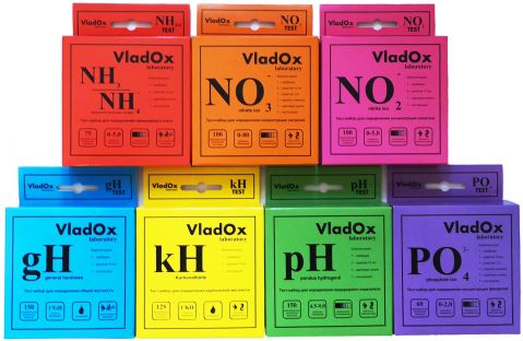VladOx профессиональный набор из 7-ми тестов (gH, kH, pH, NO2, NO3, NH3/4, PO4) (Россия)